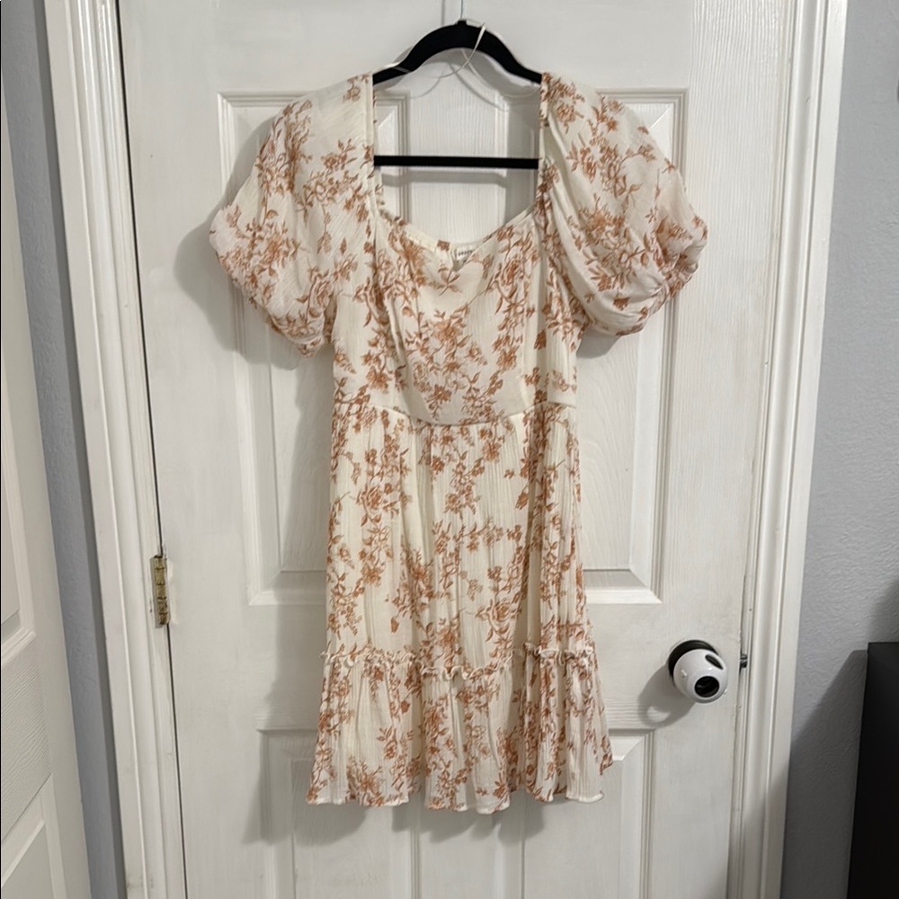 Floral Cream and Brown Midi Dress